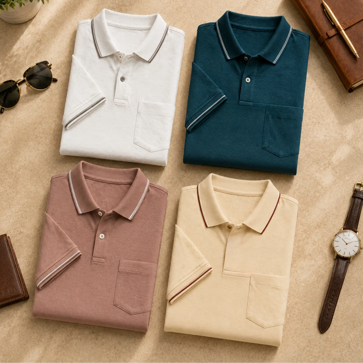 4 Men's Casual Polo Collection With Pockets ( C1 )