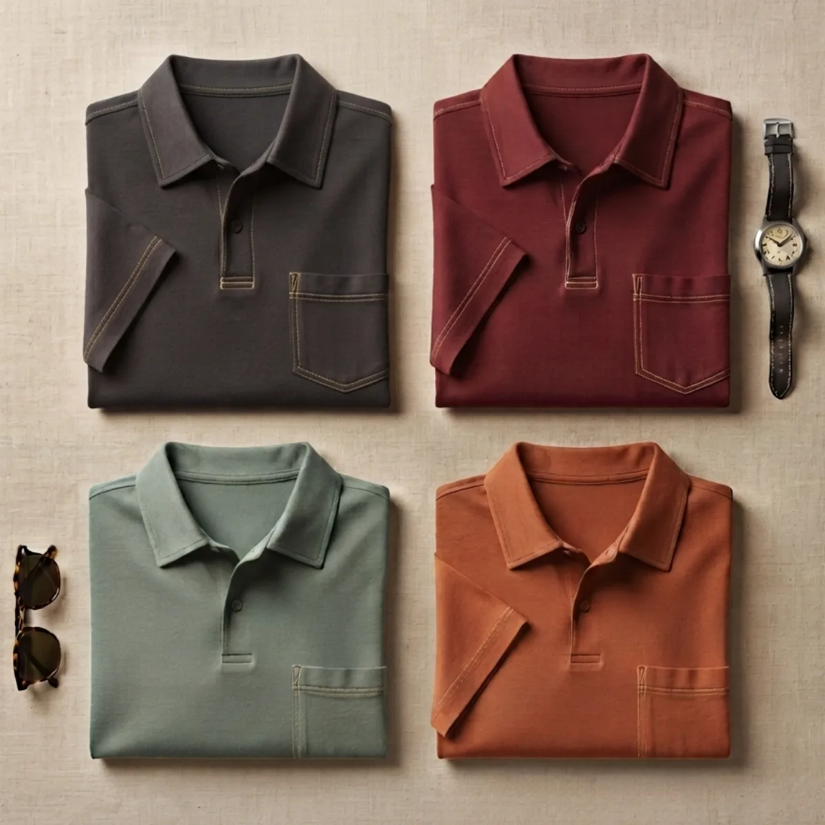 4 Men's Casual Polo Collection With Pockets ( C10 )