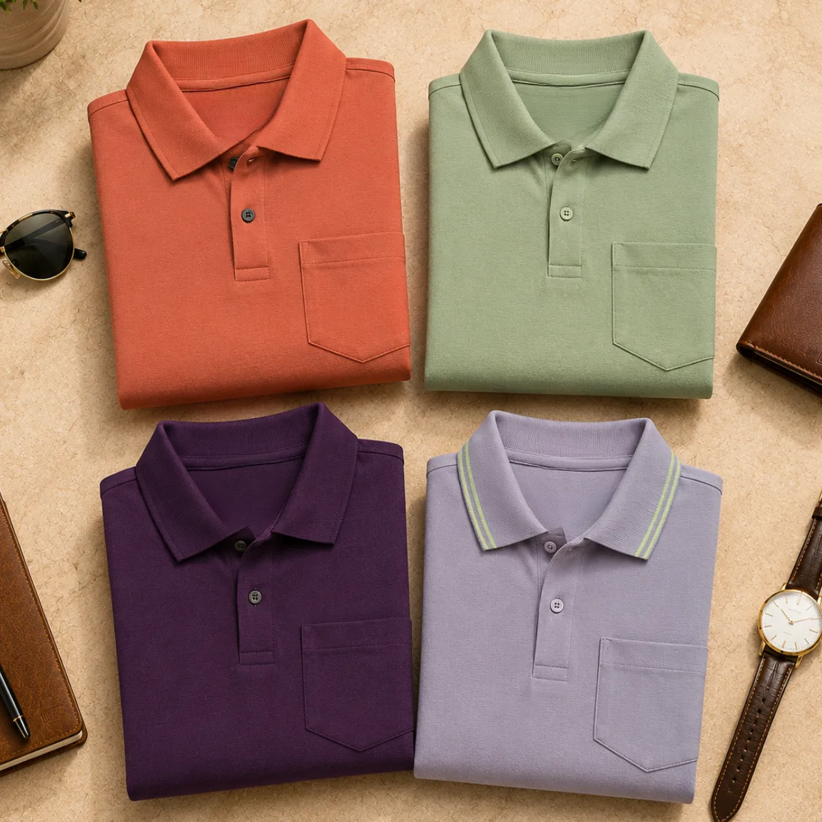 4 Men's Casual Polo Collection With Pockets ( C2 )