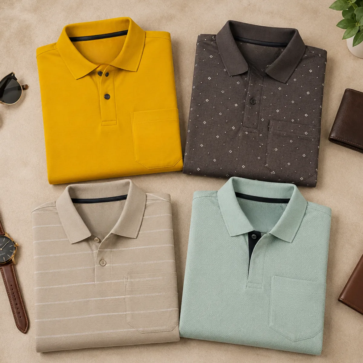 4 Men's Casual Polo Collection With Pockets ( C4 )