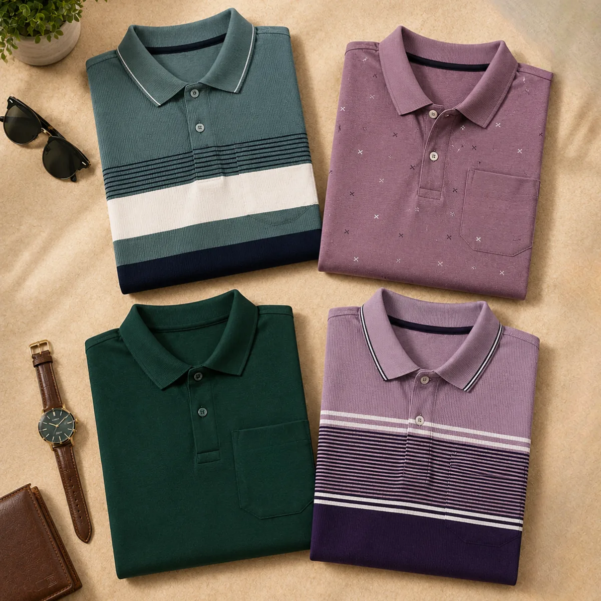 4 Men's Casual Polo Collection With Pockets ( C5 )
