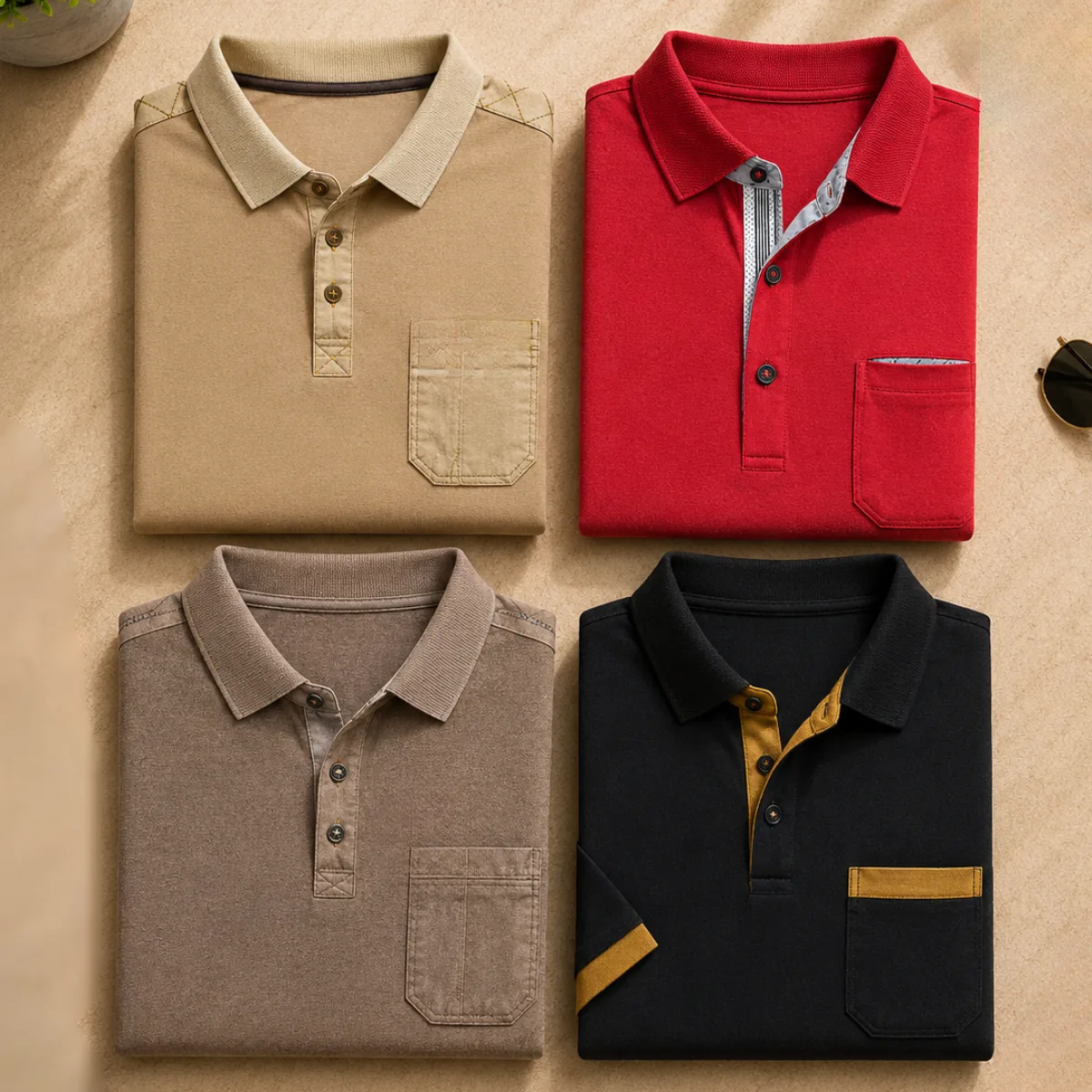 4 Men's Casual Polo Collection With Pockets ( C6 )