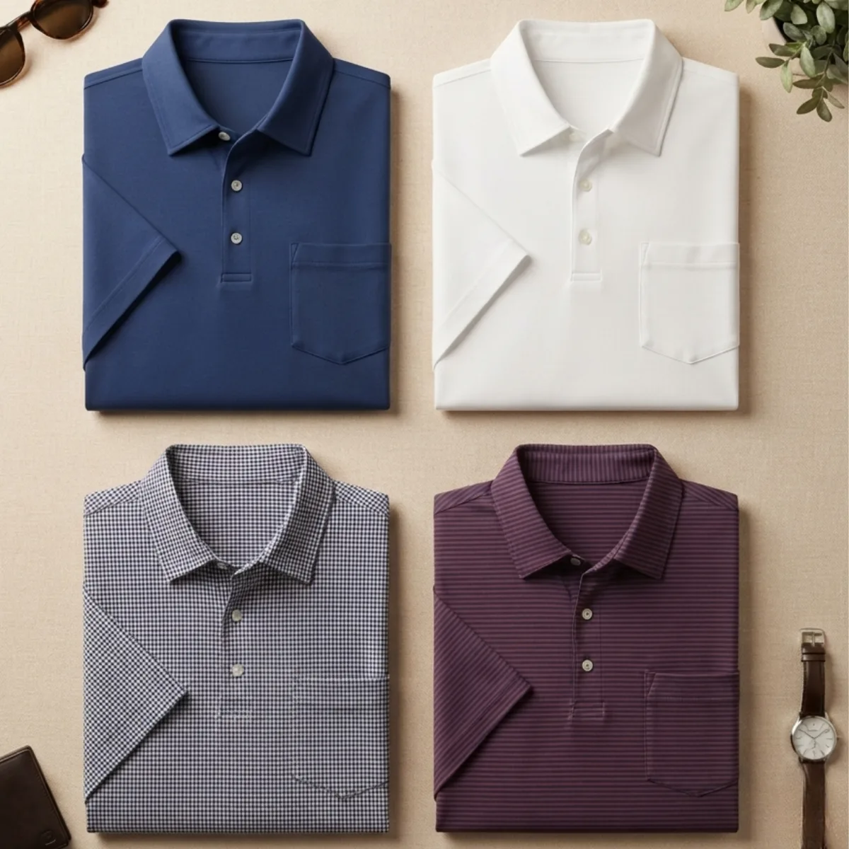 4 Men's Casual Polo Collection With Pockets ( C8 )
