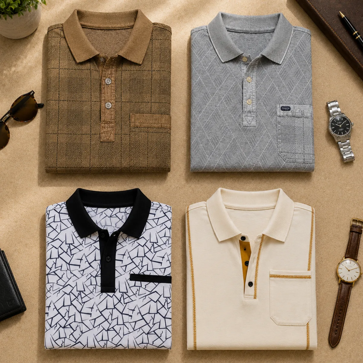 4 Men's Casual Polo Collection With Pockets ( C9 )